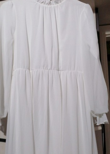 Beyaz Uzun Kollu Şifon bohem Elbise 40 42 arası - Görsel 5