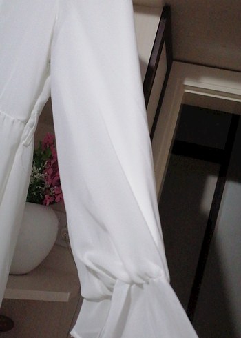 Beyaz Uzun Kollu Şifon bohem Elbise 40 42 arası - Görsel 3