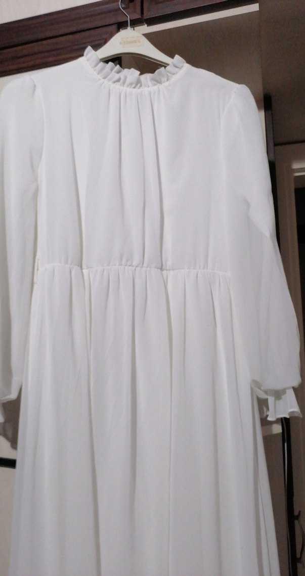 Beyaz Uzun Kollu Şifon bohem Elbise 40 42 arası - Görsel 5