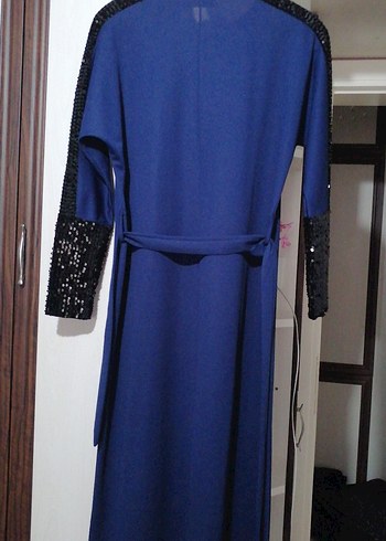 Mavi Uzun Kollu Düz Elbise - Görsel 7