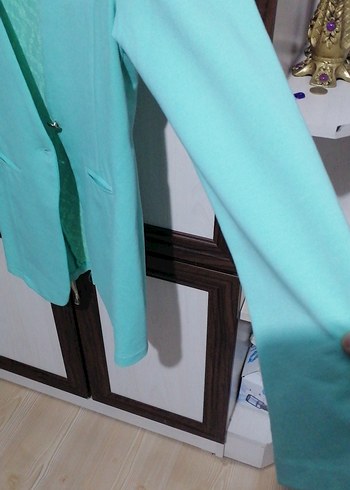 Turkuaz Düğmeli Kadın Blazer Ceket - Görsel 5