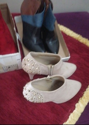 Bej Süet Stiletto Topuklu Kadın Bot - Görsel 3