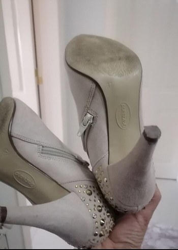 Bej Süet Stiletto Topuklu Kadın Bot - Görsel 7