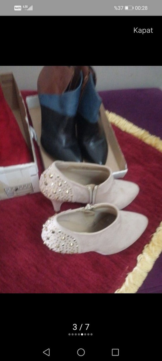 Bej Süet Stiletto Topuklu Kadın Bot - Görsel 3