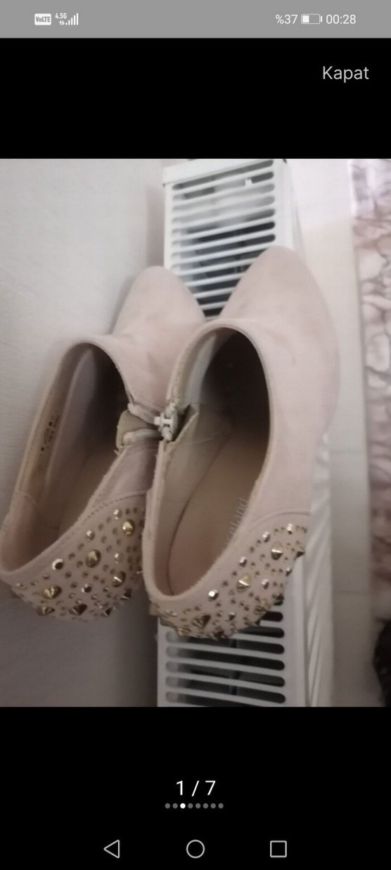 Bej Süet Stiletto Topuklu Kadın Bot - Görsel 5