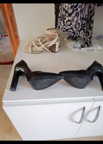 Klasik Siyah Deri Yılan Baskılı Stiletto - Görsel 8