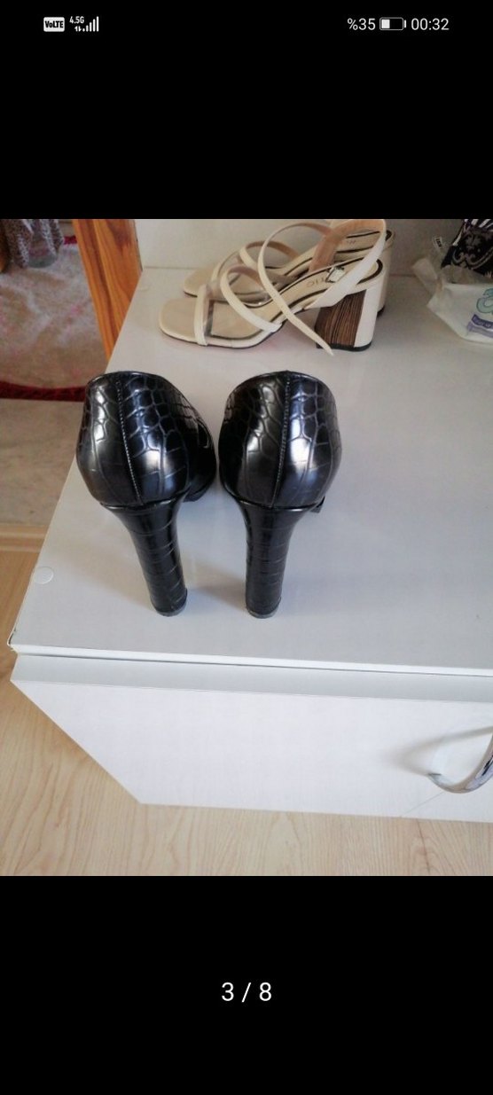 Klasik Siyah Deri Yılan Baskılı Stiletto - Görsel 3