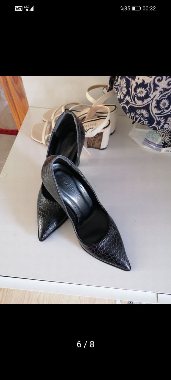 Klasik Siyah Deri Yılan Baskılı Stiletto - Görsel 5