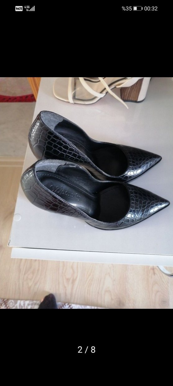 Klasik Siyah Deri Yılan Baskılı Stiletto - Görsel 2