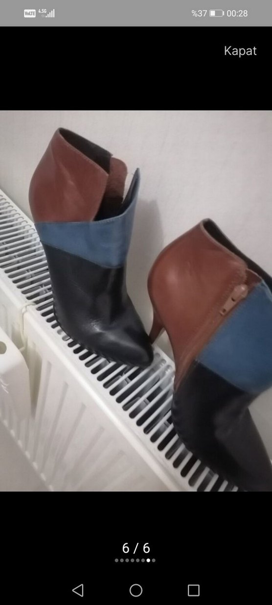 Kadın Siyah Mavi Deri Topuklu Bot - Görsel 4