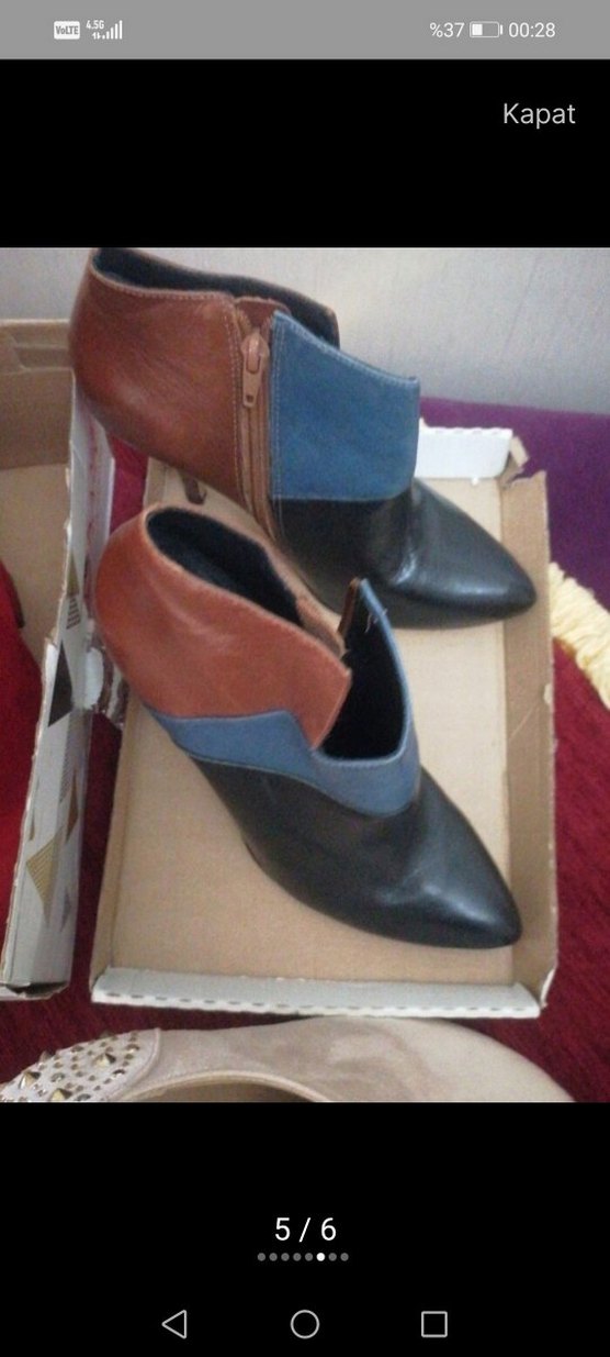 Kadın Siyah Mavi Deri Topuklu Bot - Görsel 5