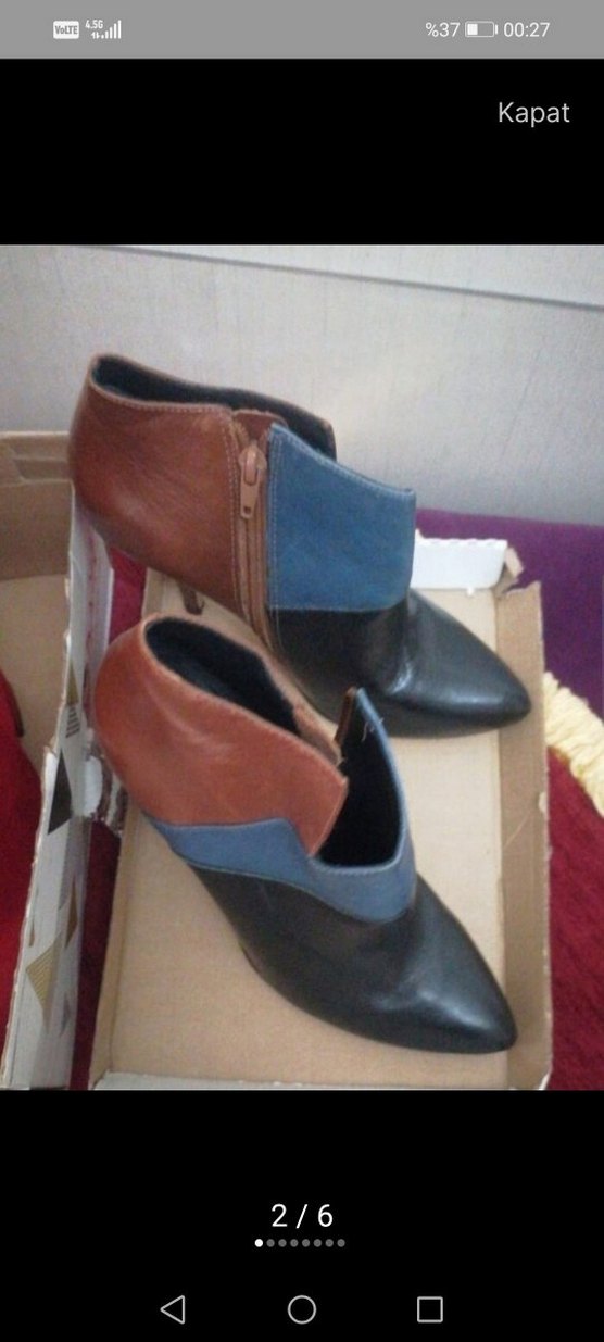 Kadın Siyah Mavi Deri Topuklu Bot - Görsel 3