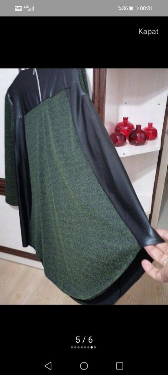 Uzun Kollu Yeşil Triko Tunik - Görsel 3