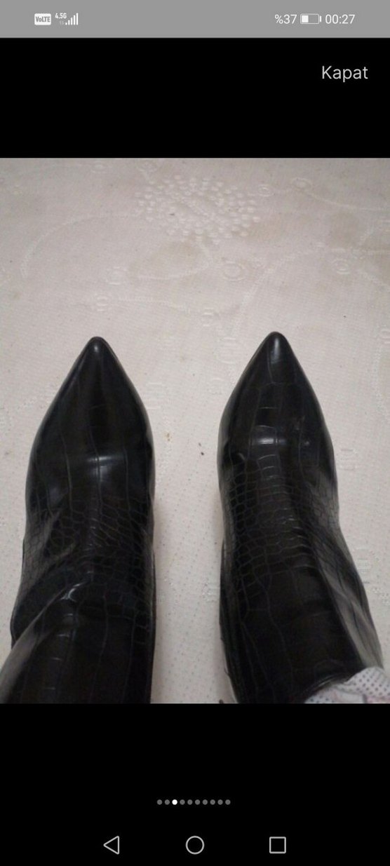 Siyah Deri Yılan Desenli Topuklu Bot - Görsel 4