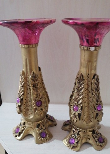 Altın Renkli Parlak Mumluk Çift Set - Görsel 3