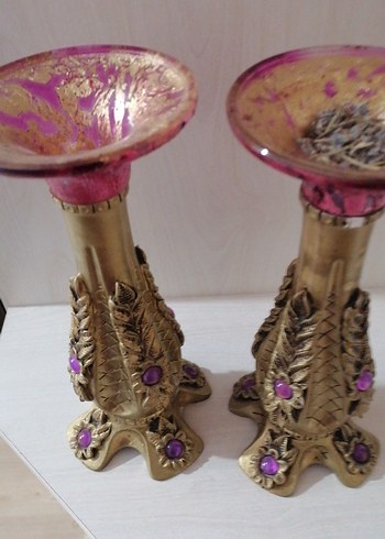 Altın Renkli Parlak Mumluk Çift Set - Görsel 4