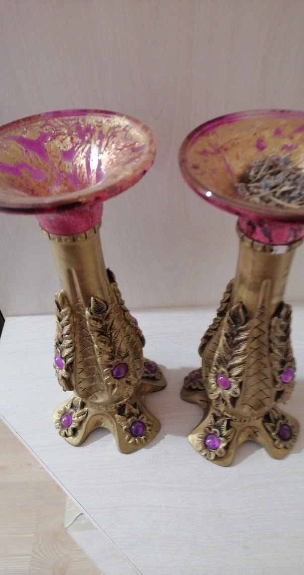 Altın Renkli Parlak Mumluk Çift Set - Görsel 4