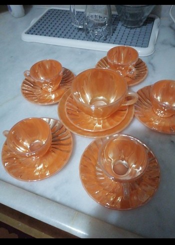 Turuncu Cam 6'lı Fincan Takımı - Görsel 8