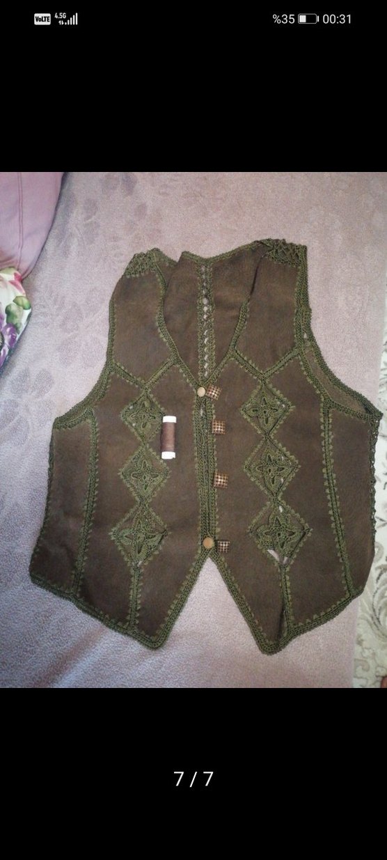 Nakışlı Örgü Detaylı Kahverengi Süet Yelek - Görsel 5