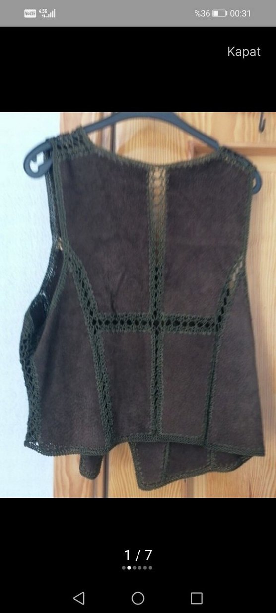 Nakışlı Örgü Detaylı Kahverengi Süet Yelek - Görsel 3