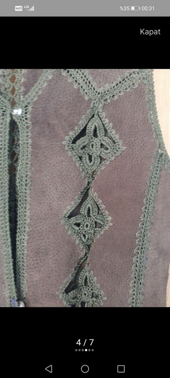 Nakışlı Örgü Detaylı Kahverengi Süet Yelek - Görsel 4