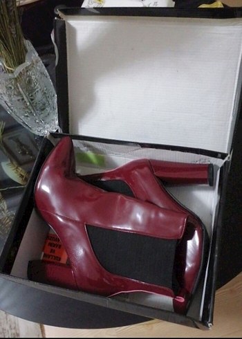 Bordo Rugan Stiletto Topuklu Kadın Bot - Görsel 5