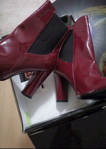 Bordo Rugan Stiletto Topuklu Kadın Bot - Görsel 4