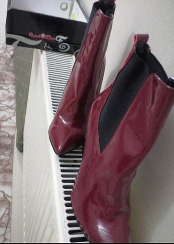 Bordo Rugan Stiletto Topuklu Kadın Bot - Görsel 3