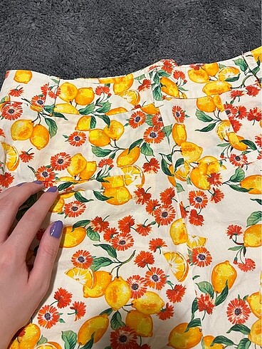 s Beden sarı Renk mini desenli yazlık şort