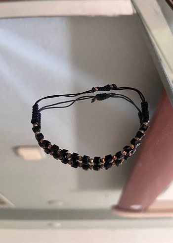 Erkek Siyah Minimalist Goth Bileklik - 14k ayar altın parçalı