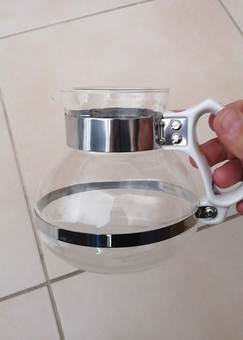 American Vintage Beyaz Kulplu Cam Çaydanlık