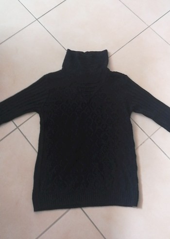 Siyah Boğazlı Triko Kadın Kazak - Görsel 3