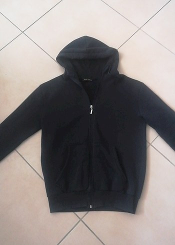 Erkek Siyah Kapüşonlu Fermuarlı Sweatshirt - Görsel 2