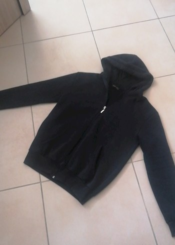 Erkek Siyah Kapüşonlu Fermuarlı Sweatshirt - Görsel 4