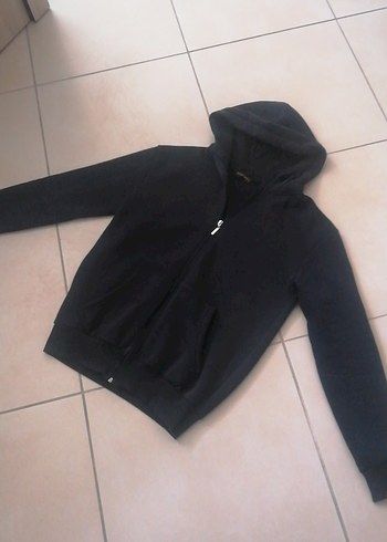 Erkek Siyah Kapüşonlu Fermuarlı Sweatshirt - Görsel 3