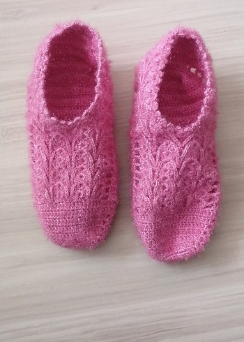 Pembe Örgü Kadın Ev Terliği - Görsel 2