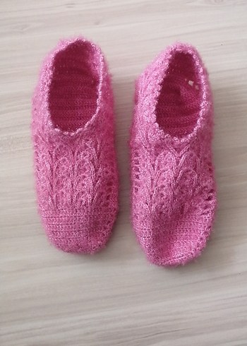 Pembe Örgü Kadın Ev Terliği - Görsel 4