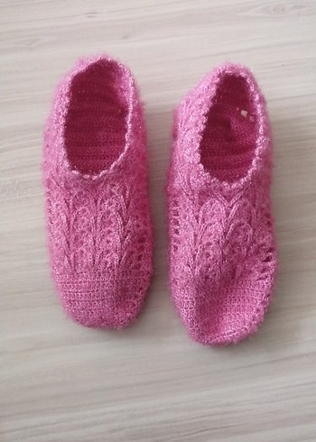 Pembe Örgü Kadın Ev Terliği - Görsel 3