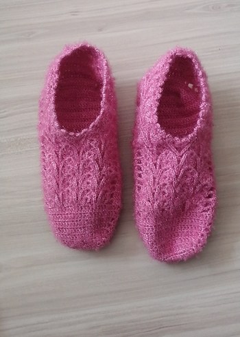 Pembe Örgü Kadın Ev Terliği - Görsel 5