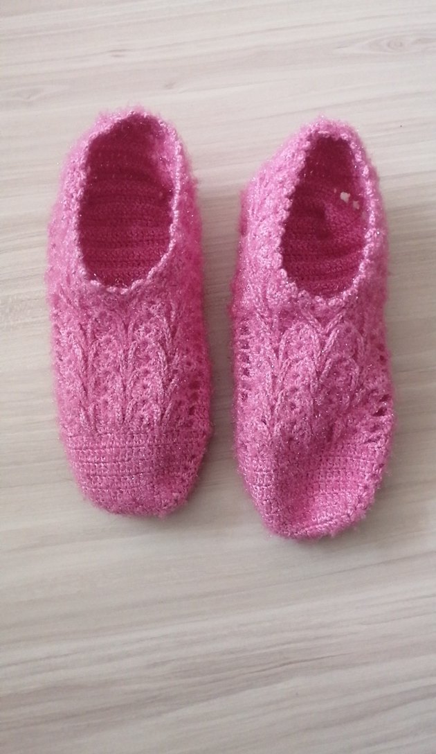 Pembe Örgü Kadın Ev Terliği - Görsel 2