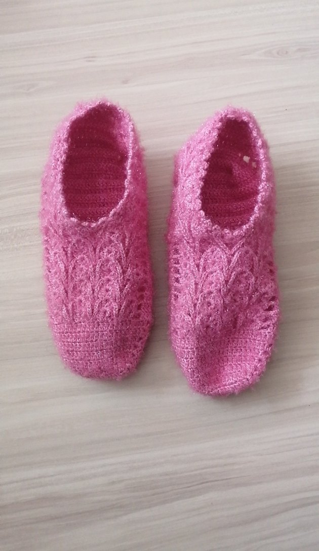 Pembe Örgü Kadın Ev Terliği - Görsel 4