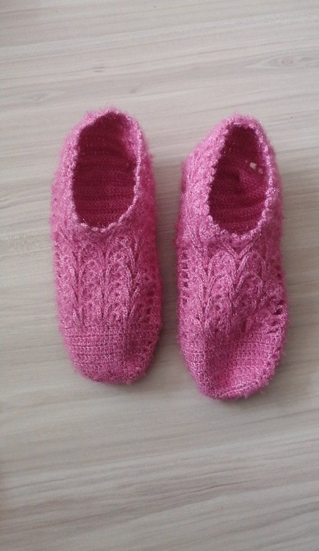 Pembe Örgü Kadın Ev Terliği - Görsel 5