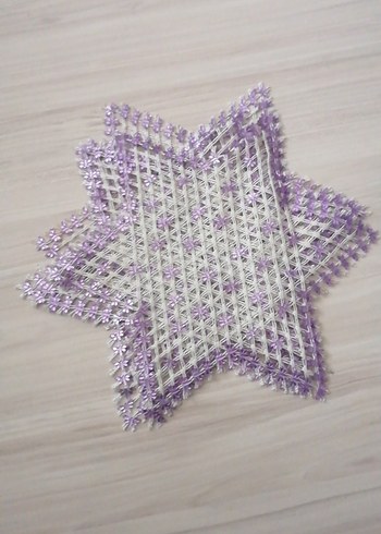 Mor Çiçekli Yıldız Şeklinde El Yapımı Örgü - Görsel 4