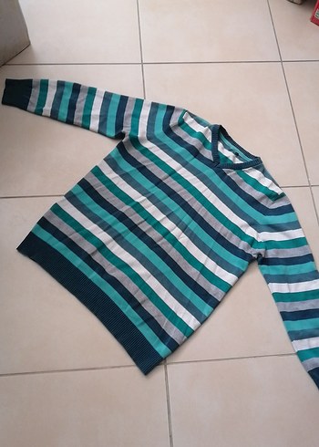 Çok Renkli Erkek Çizgili V Yaka Kazak - Görsel 3