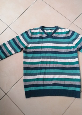 Çok Renkli Erkek Çizgili V Yaka Kazak - Görsel 2