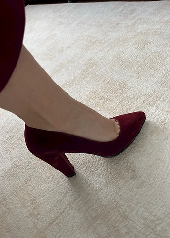 Abiye Bordo Süet Kadın Kalın Topuk Stiletto