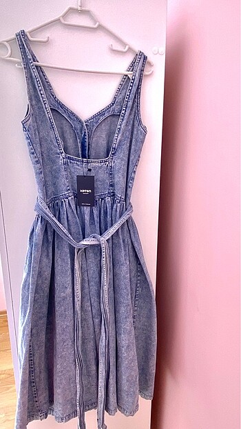 38 Beden mavi Renk Koton Denim Elbise