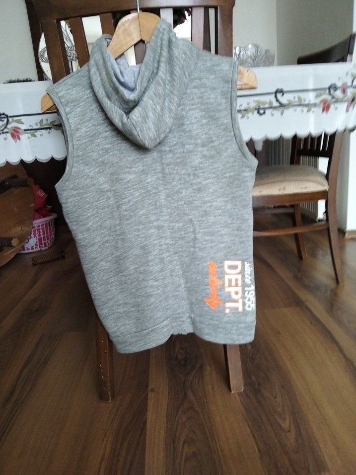 Gri Erkek Çocuk Kapüşonlu Fermuarlı Yelek - Görsel 5