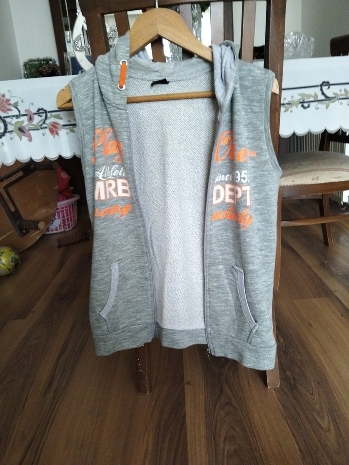 Gri Erkek Çocuk Kapüşonlu Fermuarlı Yelek - Görsel 2