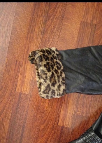 Leopar Detaylı Vintage Deri Ceket - Görsel 2